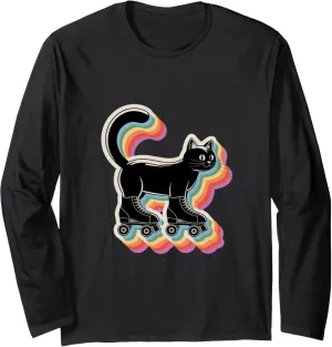 Cute Kawaii Cat in Roller Skate Shoes Retro Roller Skating Long Sleeve T-Shirt