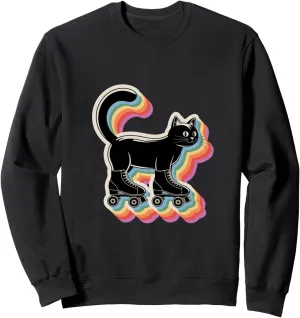 Cute Kawaii Cat in Roller Skate Shoes Retro Roller Skating Sweatshirt