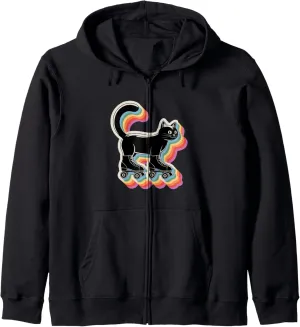 Cute Kawaii Cat in Roller Skate Shoes Retro Roller Skating Zip Hoodie
