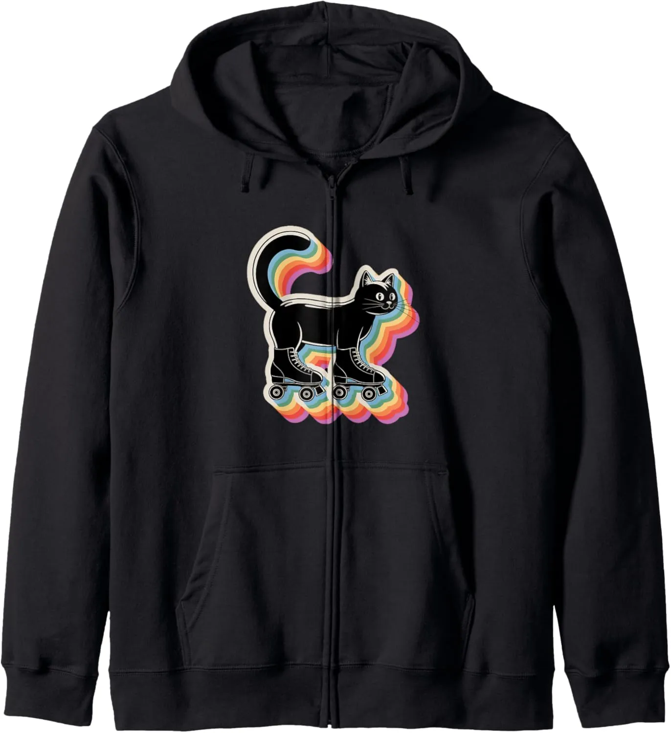 Cute Kawaii Cat in Roller Skate Shoes Retro Roller Skating Zip Hoodie