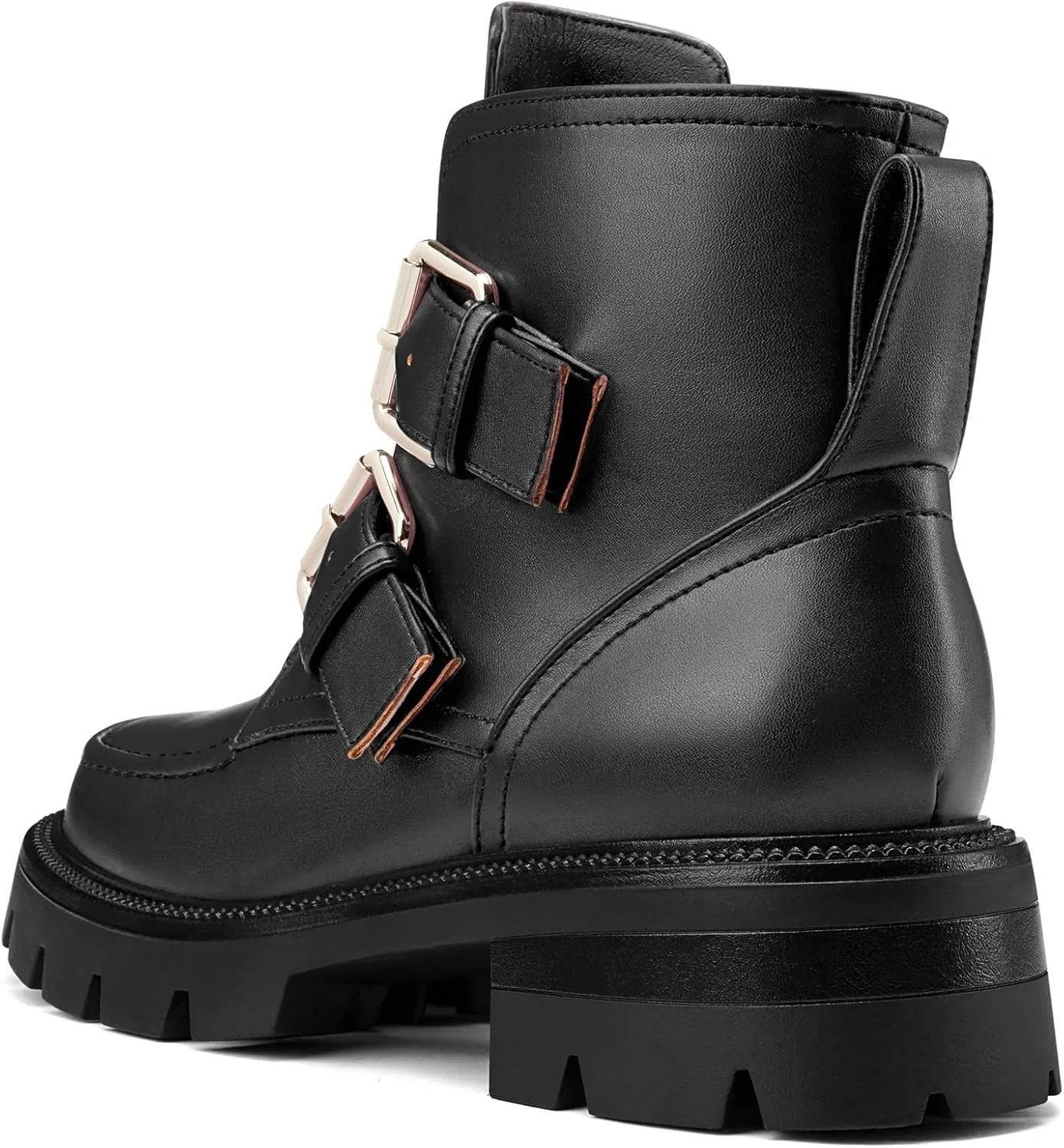 DearOnly Womens Platform Combat Boots Low Chunky Heel Lug Sole Buckle Ankle Boots Zipper Motorcycle Fashion Biker Booties Dress Shoes 1.4 Inches Heels