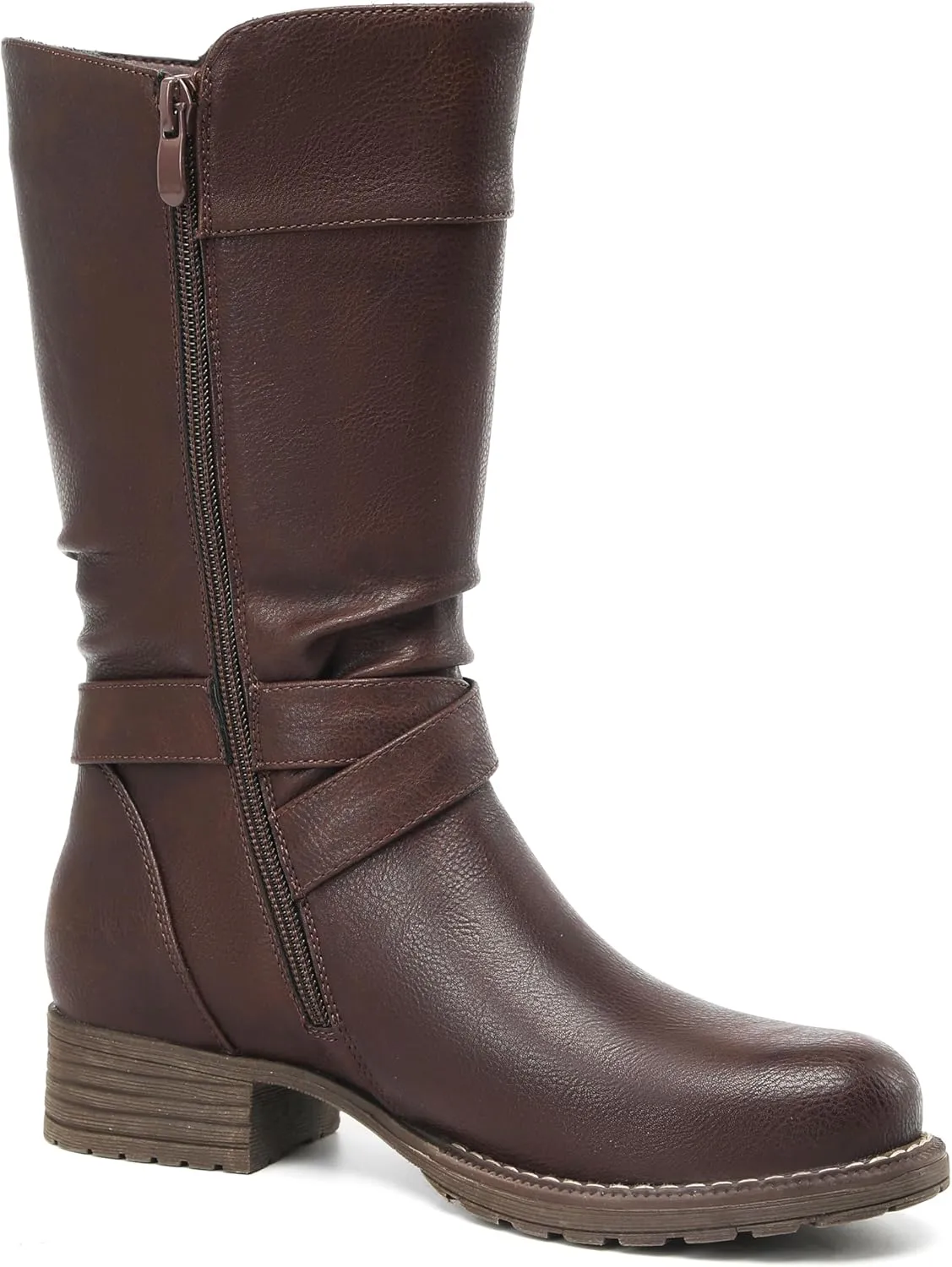 DECARSDZ Women's Mid-Calf Boots Fall Low Heel Fashion Ladies Combat Motorcycle Boots