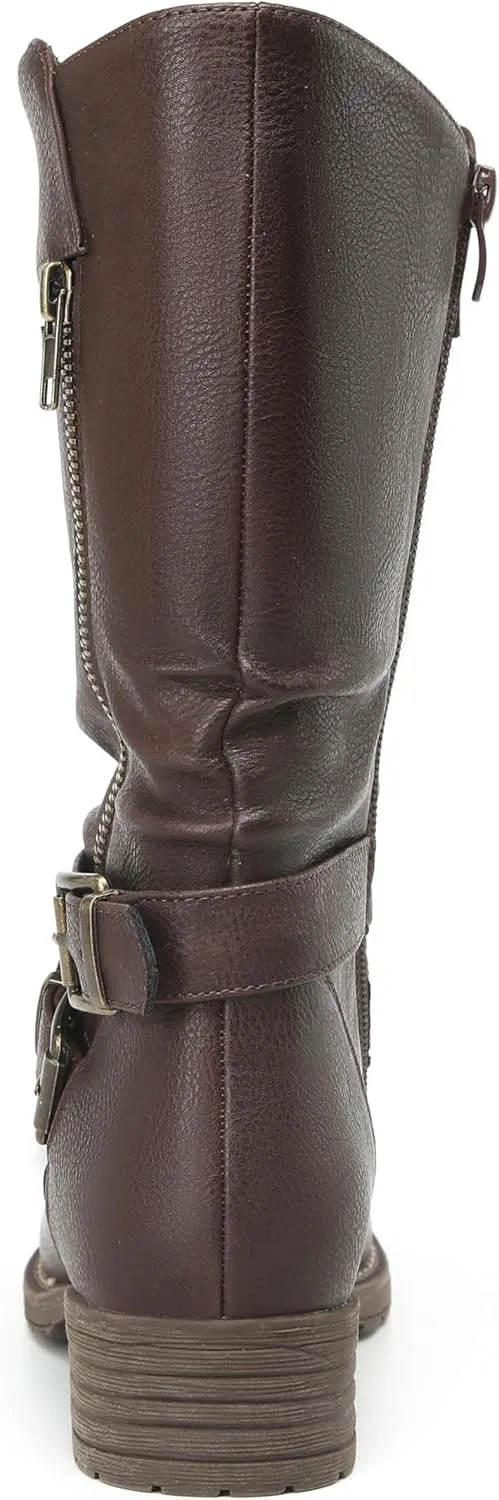 DECARSDZ Women's Mid-Calf Boots Fall Low Heel Fashion Ladies Combat Motorcycle Boots