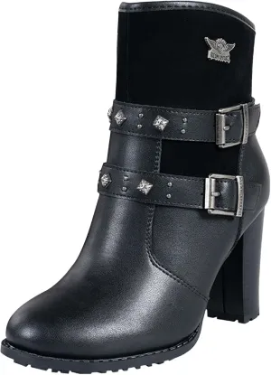 Dream Apparel Womens Motorcycle Riding Boots Biker Boots with Side Zipper, Black Faux Leather Ankle Boots Booties with Adjustable Buckled Straps, Fashion Short Boots for Ladies with Chunky High Heel