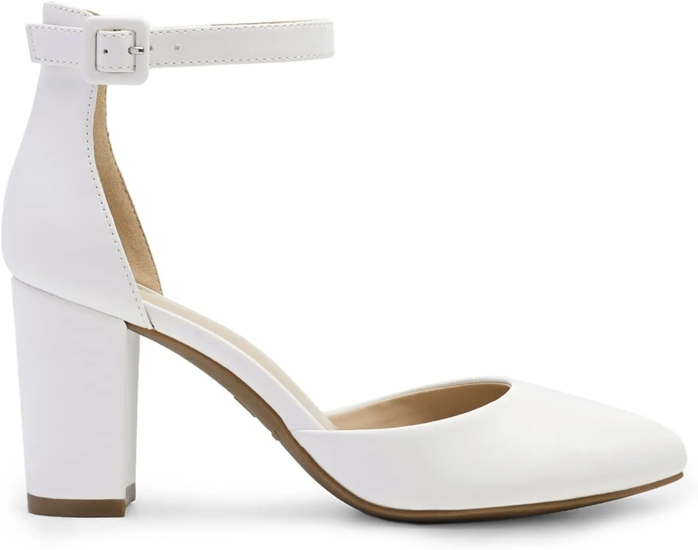 DREAM PAIRS Women's Closed Toe Chunky Heels Ankle Strap Low Block Heels Round Toe Dress Bridal Wedding Pumps Shoes