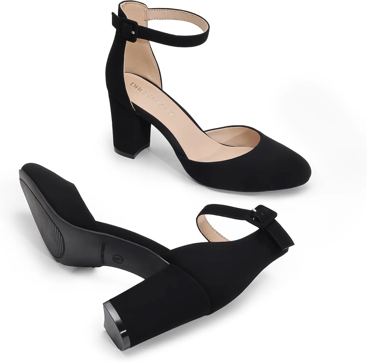 DREAM PAIRS Women's Closed Toe Chunky Heels Ankle Strap Low Block Heels Round Toe Dress Bridal Wedding Pumps Shoes