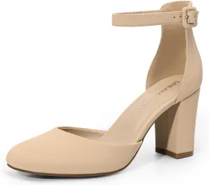 DREAM PAIRS Women's Closed Toe Chunky Heels Ankle Strap Low Block Heels Round Toe Dress Bridal Wedding Pumps Shoes
