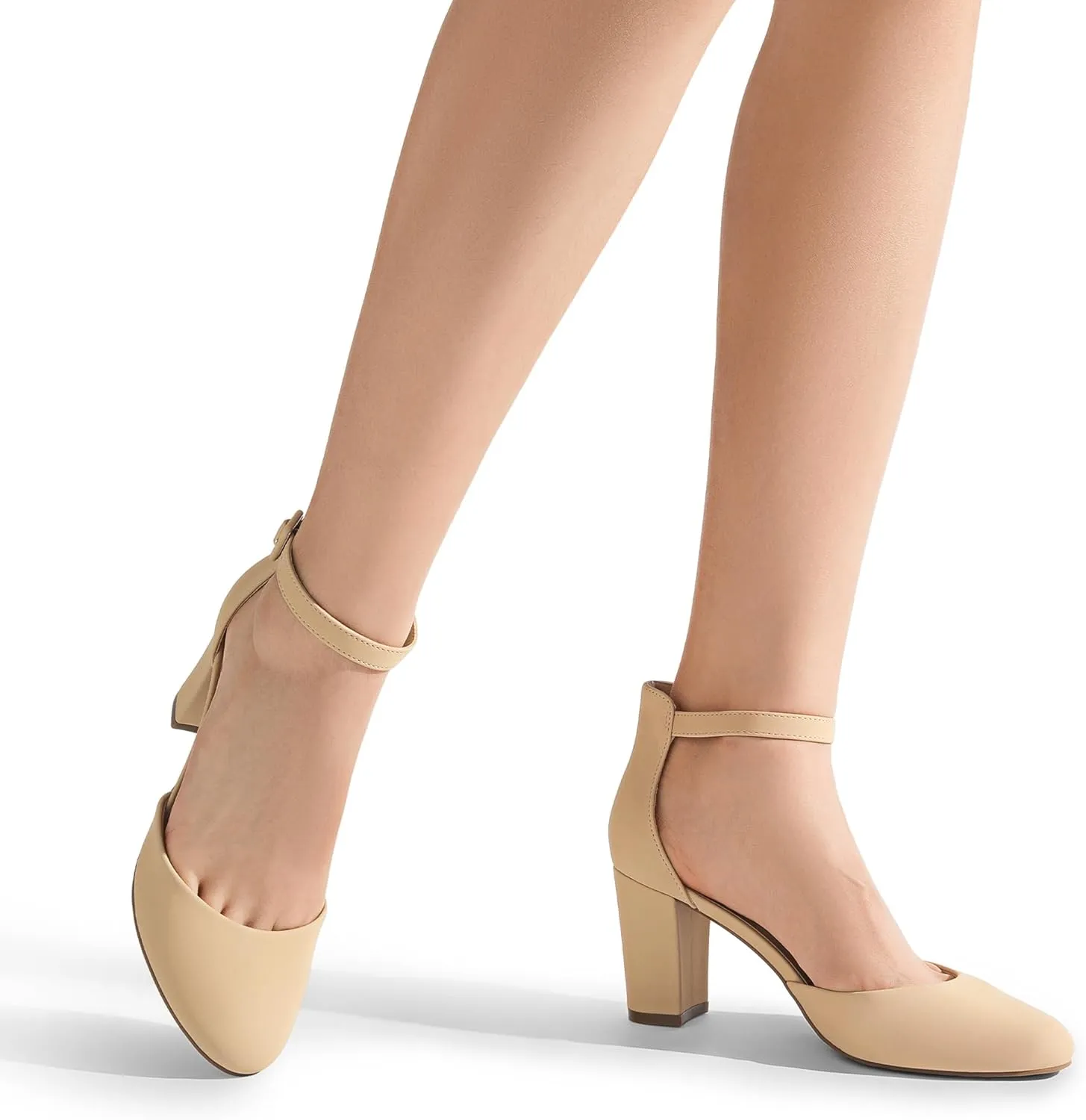 DREAM PAIRS Women's Closed Toe Chunky Heels Ankle Strap Low Block Heels Round Toe Dress Bridal Wedding Pumps Shoes
