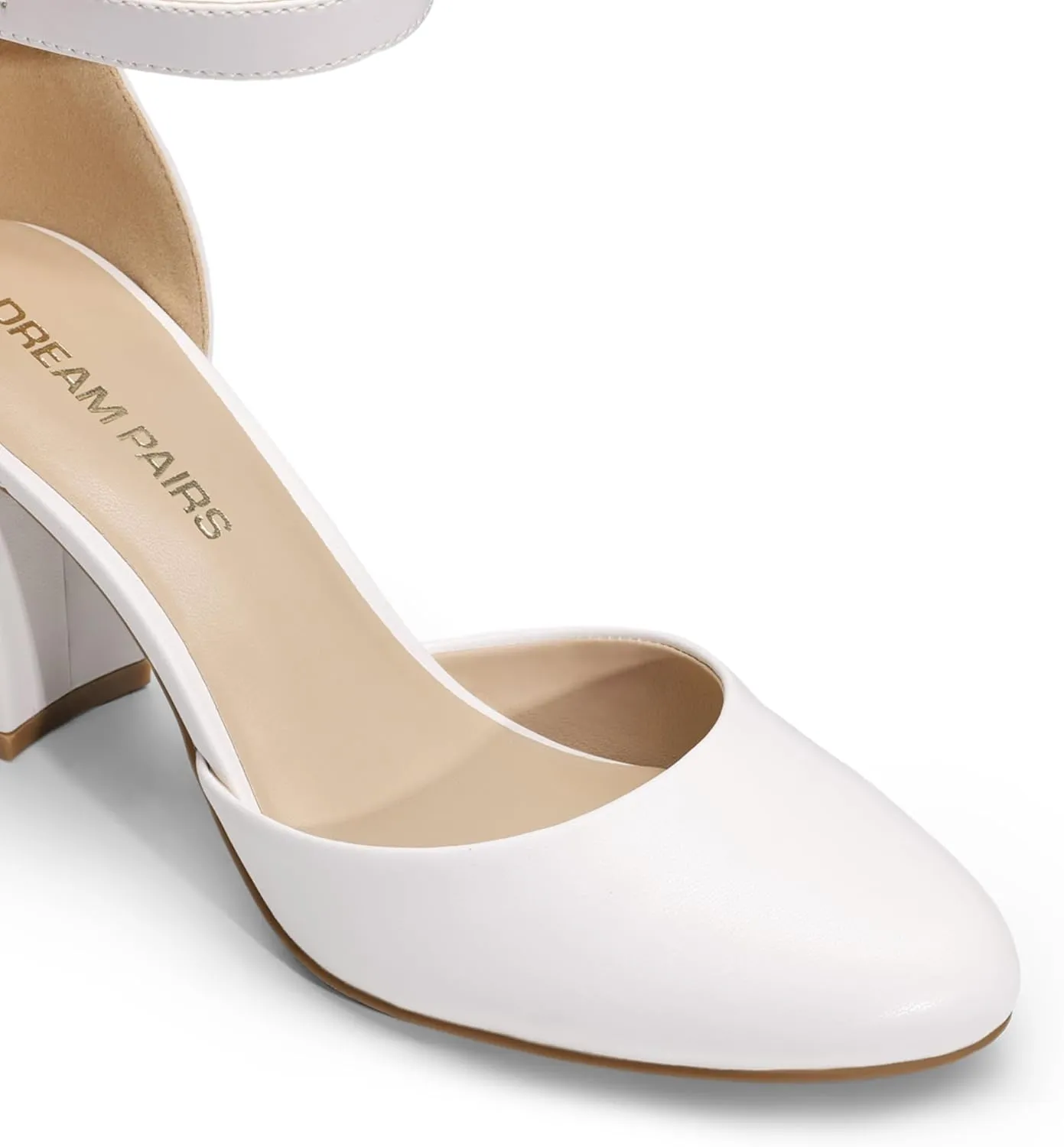 DREAM PAIRS Women's Closed Toe Chunky Heels Ankle Strap Low Block Heels Round Toe Dress Bridal Wedding Pumps Shoes