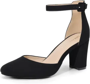 DREAM PAIRS Women's Closed Toe Chunky Heels Ankle Strap Low Block Heels Round Toe Dress Bridal Wedding Pumps Shoes