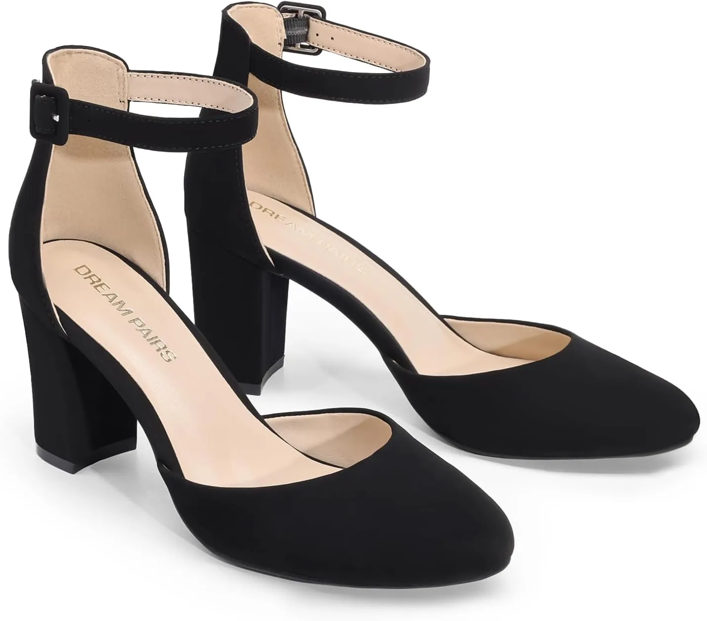 DREAM PAIRS Women's Closed Toe Chunky Heels Ankle Strap Low Block Heels Round Toe Dress Bridal Wedding Pumps Shoes