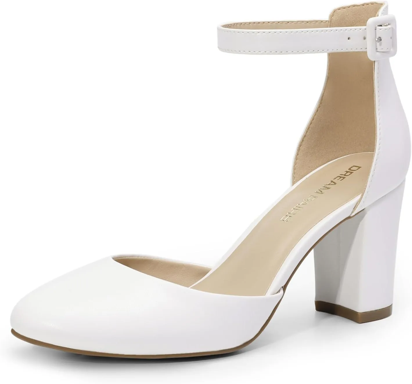 DREAM PAIRS Women's Closed Toe Chunky Heels Ankle Strap Low Block Heels Round Toe Dress Bridal Wedding Pumps Shoes