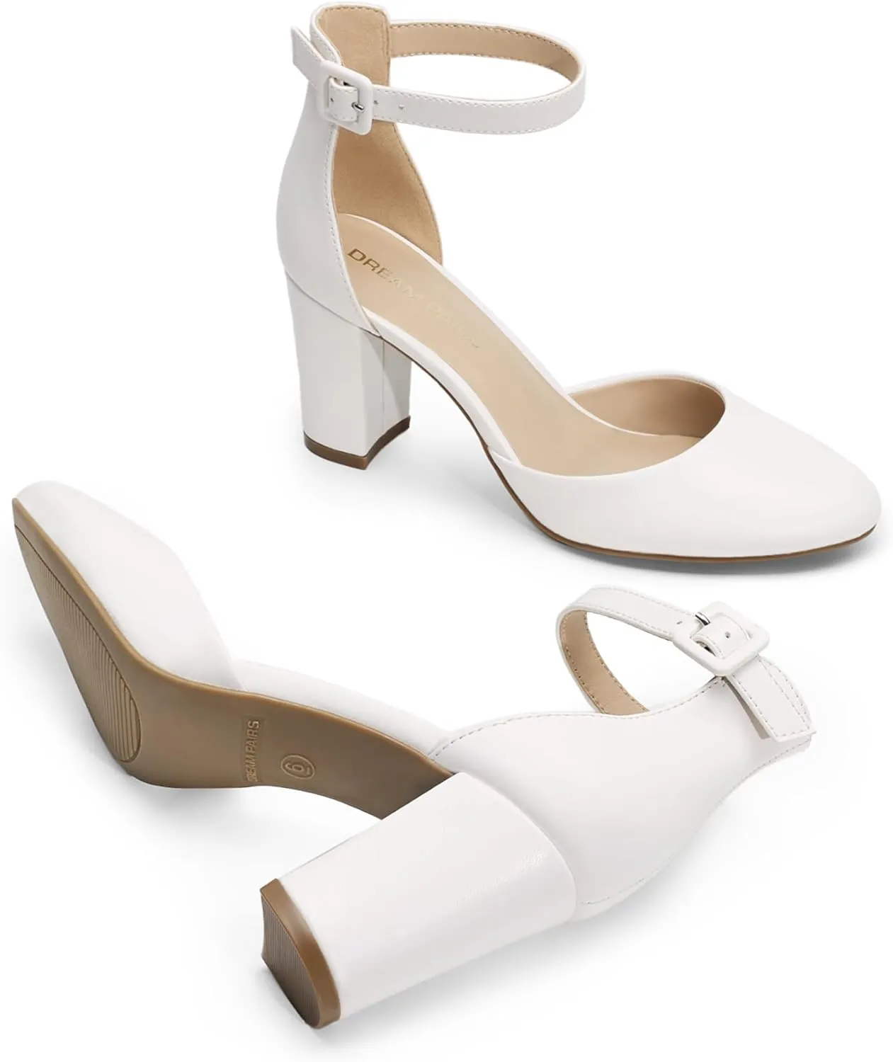 DREAM PAIRS Women's Closed Toe Chunky Heels Ankle Strap Low Block Heels Round Toe Dress Bridal Wedding Pumps Shoes