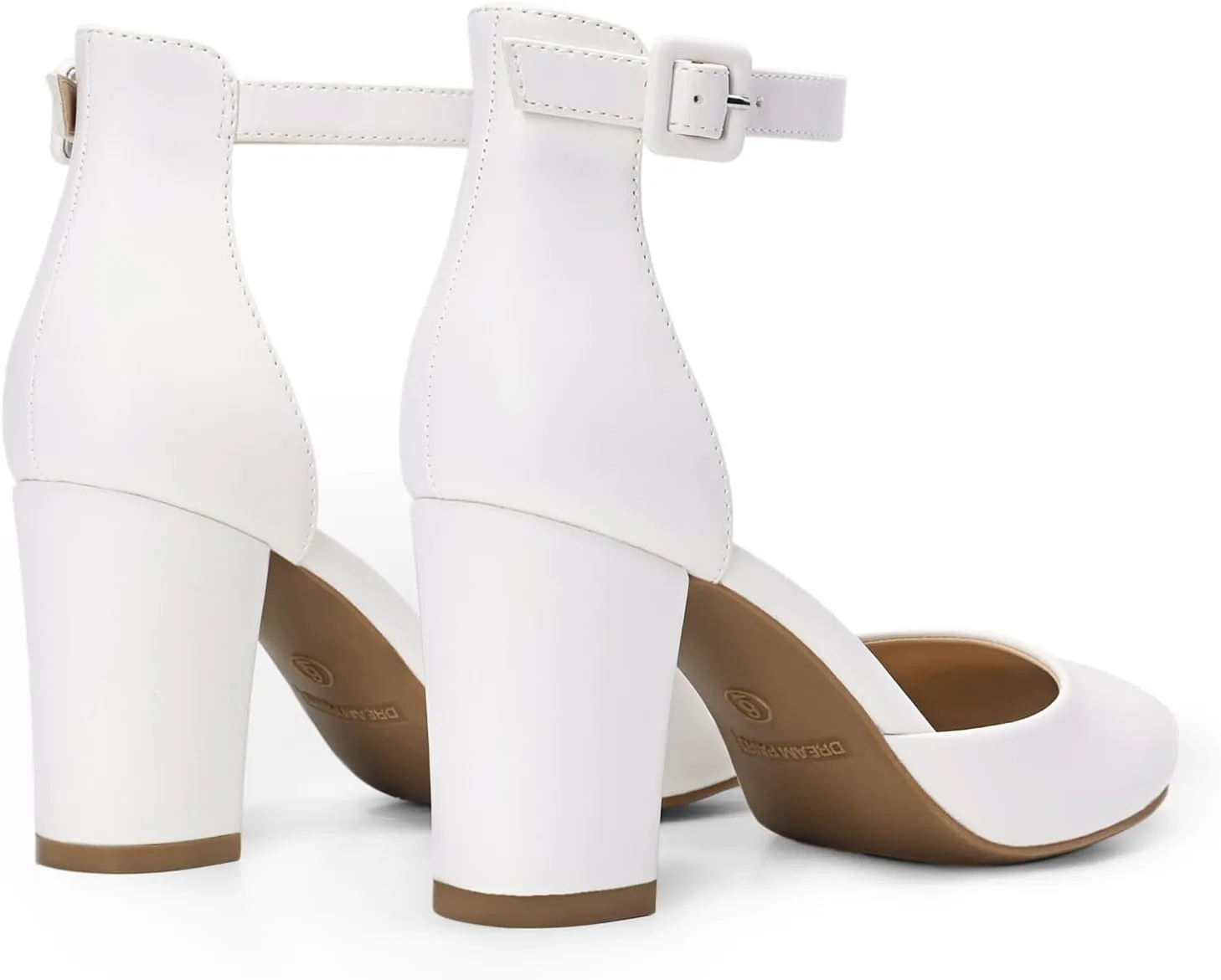 DREAM PAIRS Women's Closed Toe Chunky Heels Ankle Strap Low Block Heels Round Toe Dress Bridal Wedding Pumps Shoes