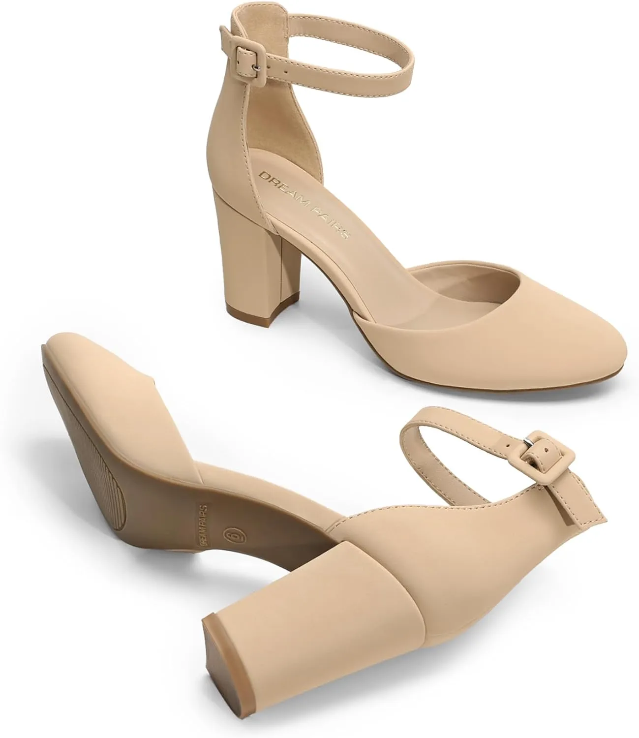 DREAM PAIRS Women's Closed Toe Chunky Heels Ankle Strap Low Block Heels Round Toe Dress Bridal Wedding Pumps Shoes