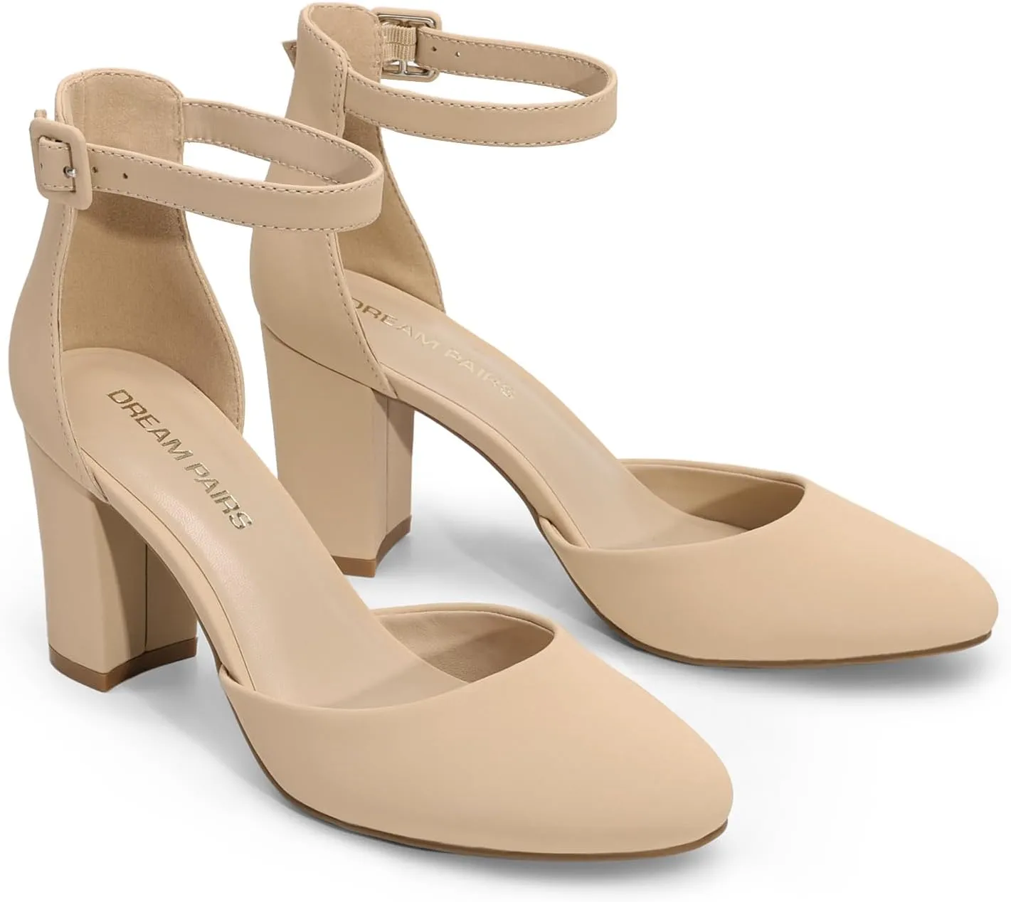 DREAM PAIRS Women's Closed Toe Chunky Heels Ankle Strap Low Block Heels Round Toe Dress Bridal Wedding Pumps Shoes