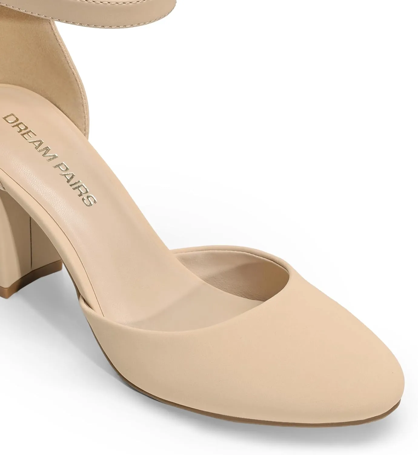 DREAM PAIRS Women's Closed Toe Chunky Heels Ankle Strap Low Block Heels Round Toe Dress Bridal Wedding Pumps Shoes