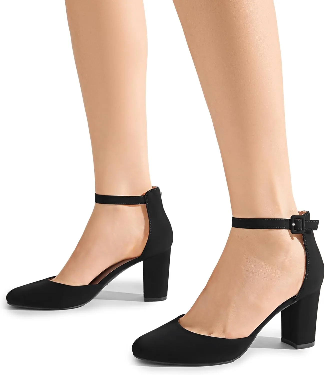 DREAM PAIRS Women's Closed Toe Chunky Heels Ankle Strap Low Block Heels Round Toe Dress Bridal Wedding Pumps Shoes