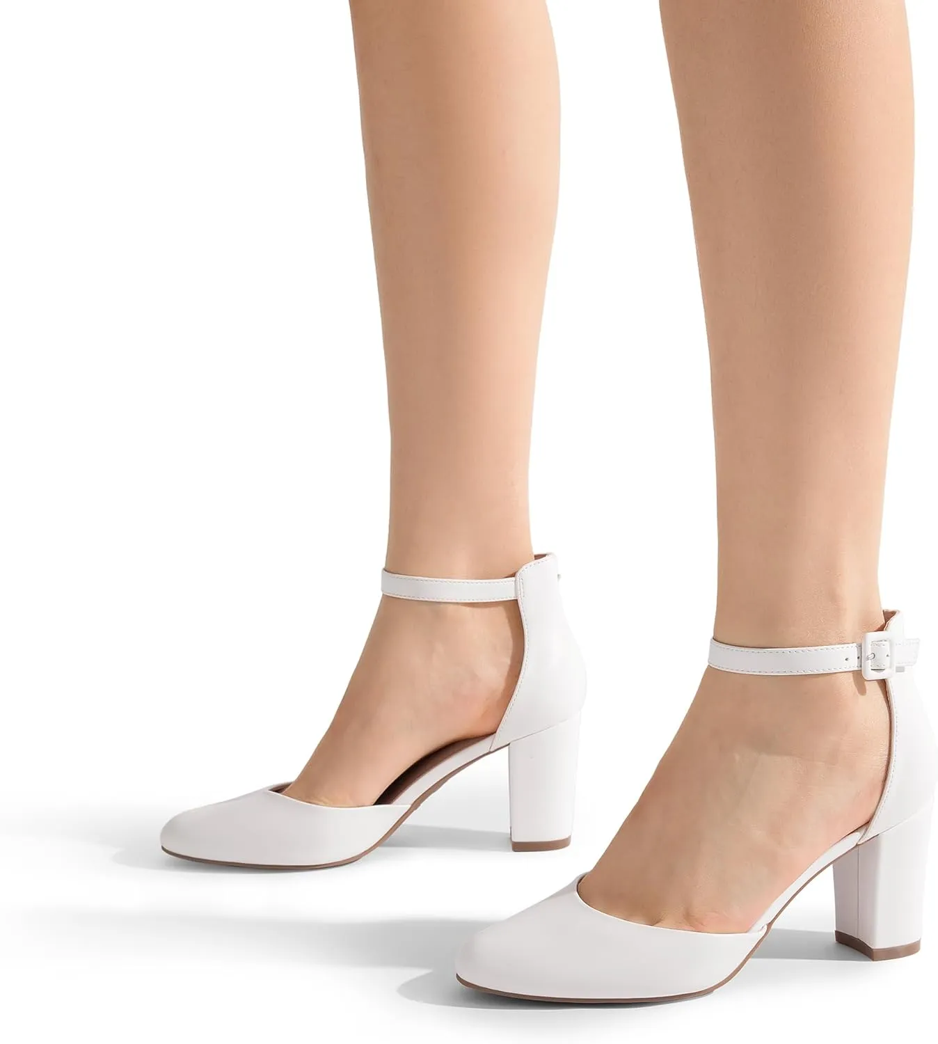 DREAM PAIRS Women's Closed Toe Chunky Heels Ankle Strap Low Block Heels Round Toe Dress Bridal Wedding Pumps Shoes