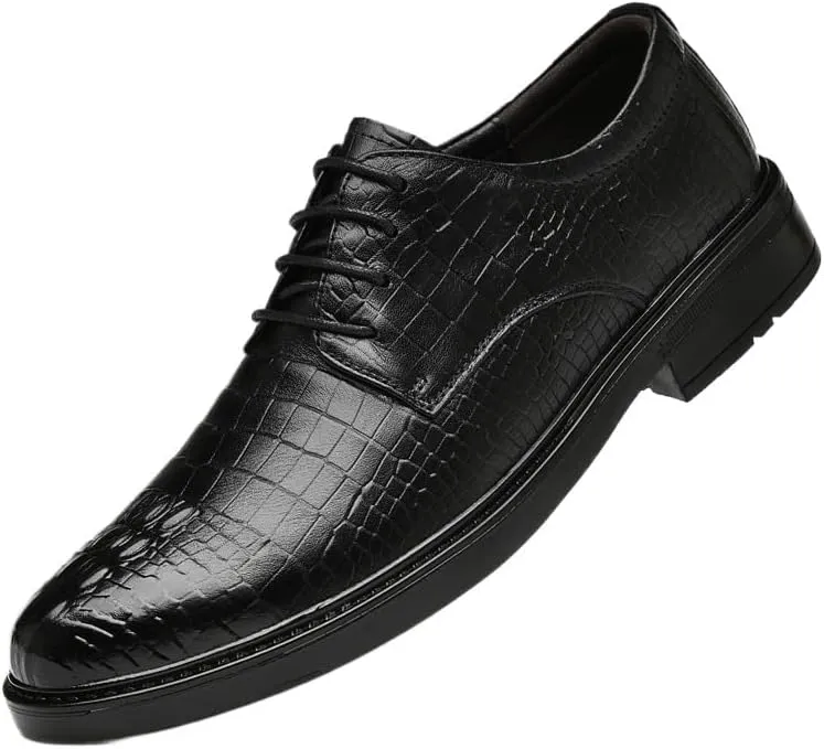 Dress Shoes for Men Lace Up Pointed Toe Leather Brogue Embossed Wing tip New Shoes Block Heel Anti-Slip Non Slip Party