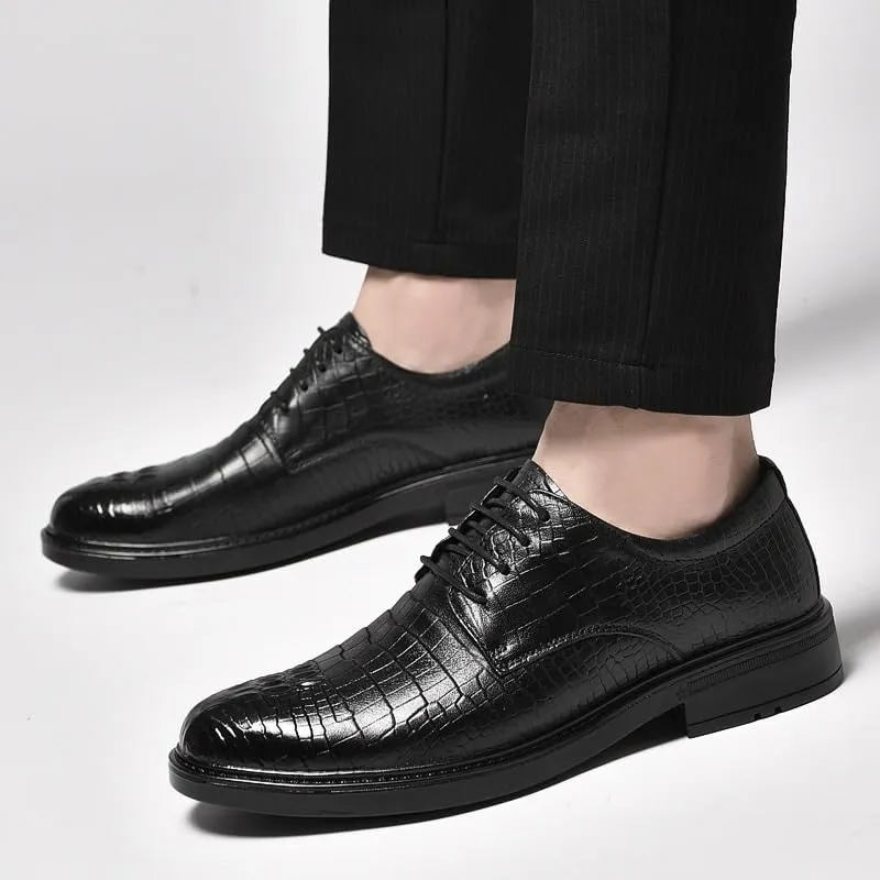 Dress Shoes for Men Lace Up Pointed Toe Leather Brogue Embossed Wing tip New Shoes Block Heel Anti-Slip Non Slip Party