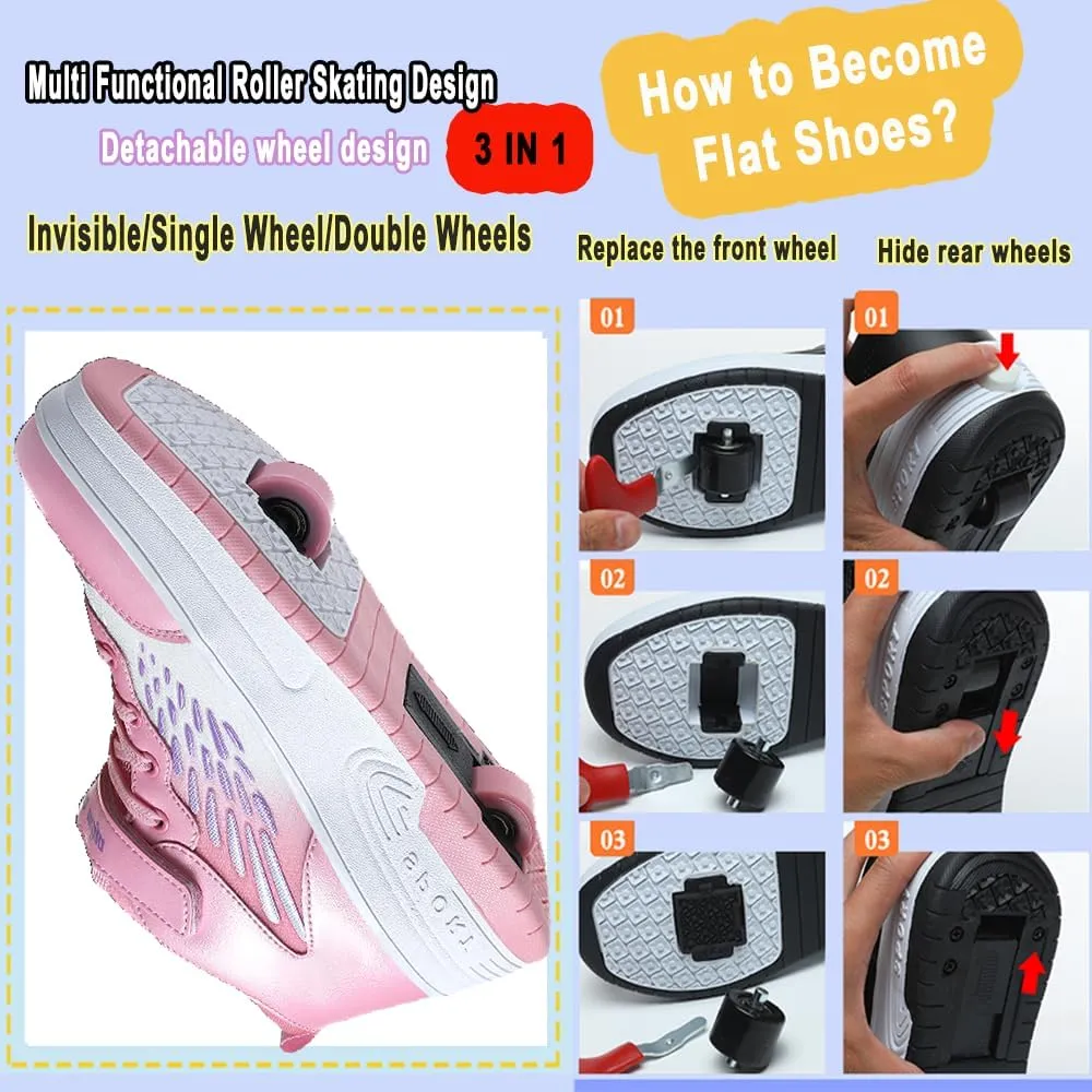 Ehauuo Roller Skates Shoes Sneakers Wheels Removable for Boys Girls Safety Stain-Resistant Easy on and Clean Comfortable as Kids Fun Sports Loved for Kids Beginners