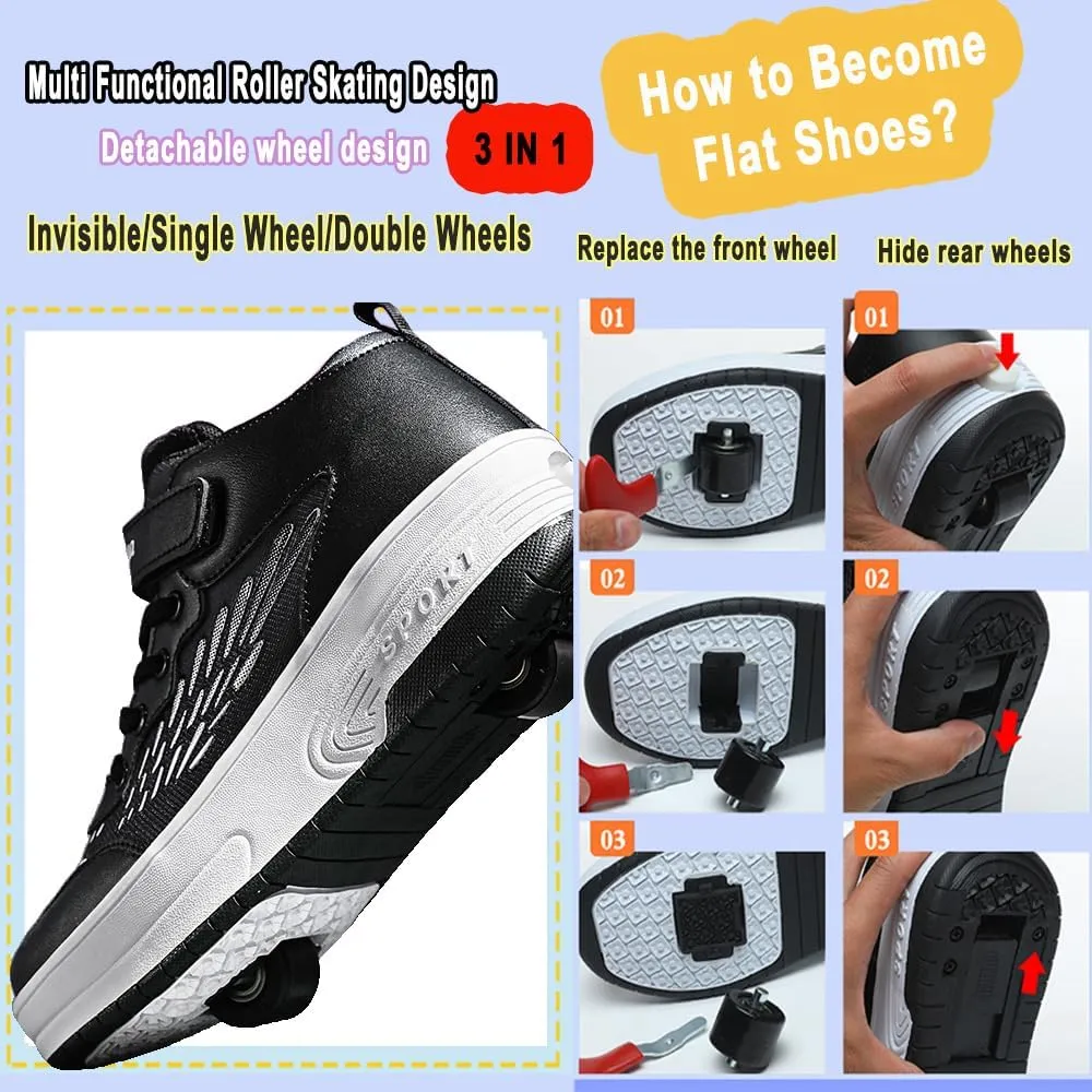 Ehauuo Roller Skates Shoes Sneakers Wheels Removable for Boys Girls Safety Stain-Resistant Easy on and Clean Comfortable as Kids Fun Sports Loved for Kids Beginners