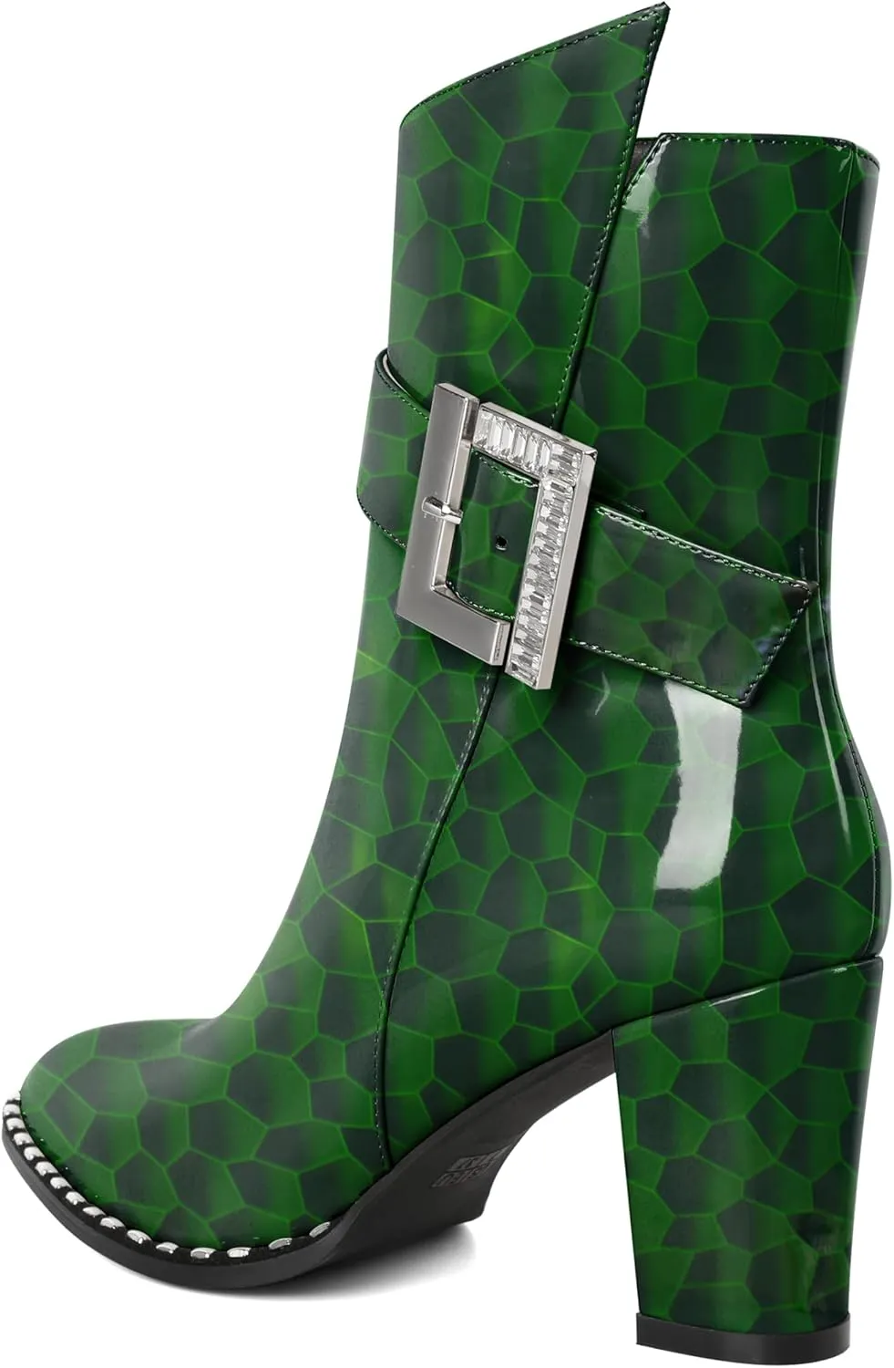 Eldof Ankle Boots for Women Block Chunky Heel Round Toe Beaded Heeled Fall Short Booties Buckle Strap Side Zipper 3 Inches