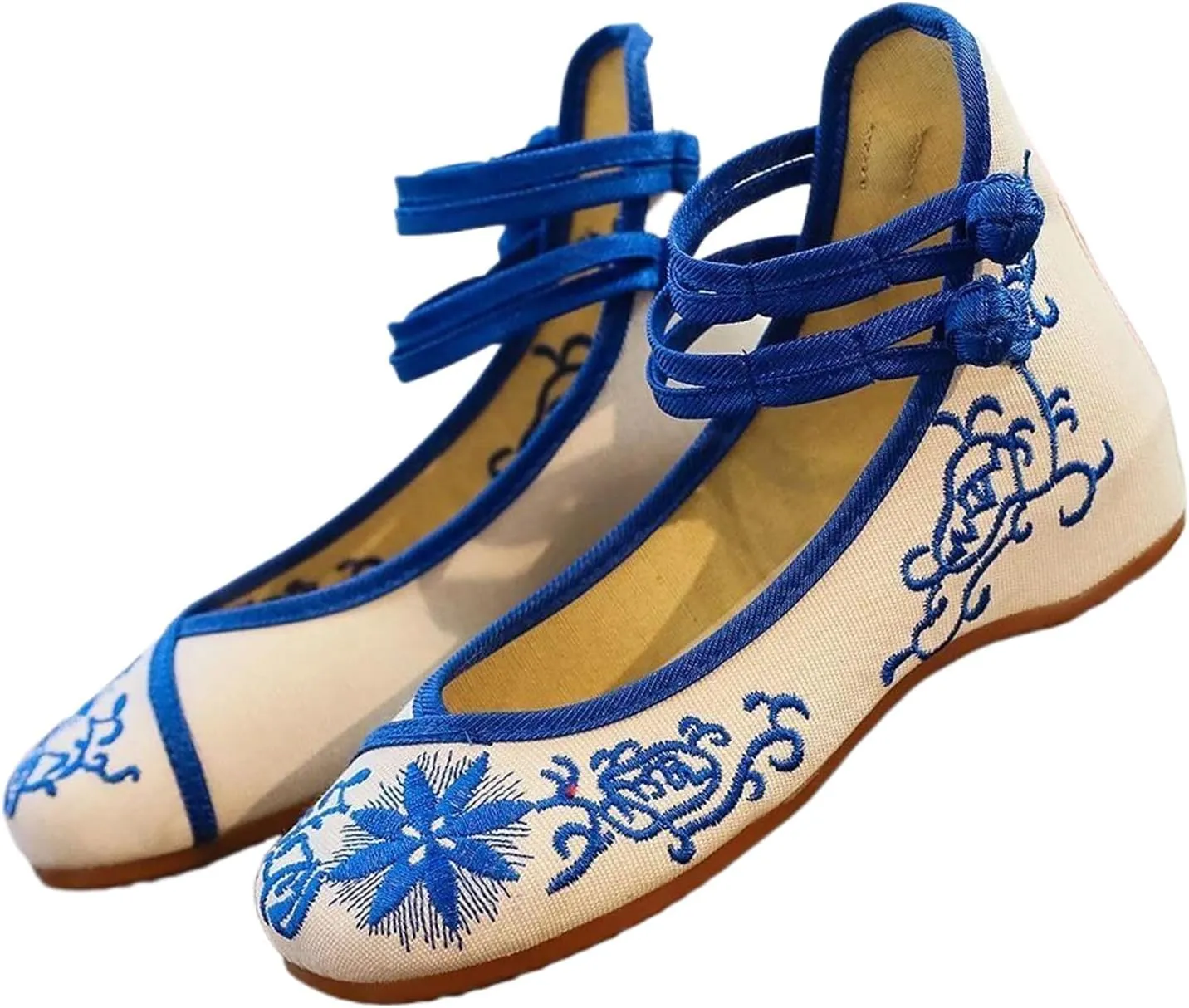 Embroidered Women Canvas Ballet Flats Ankle Strap Ladies Casual Cotton Chinese Embroidery Ballerina Shoes