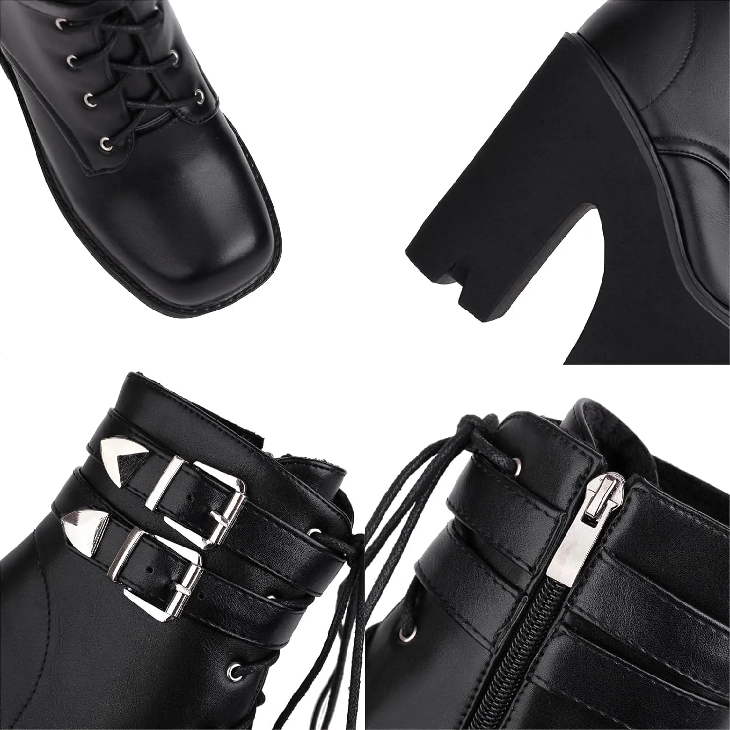 Erocalli Women Gothic Platform Boots Black Chains Punk Chunky Combat Chunky Block High Heel Goth Ankle Booties