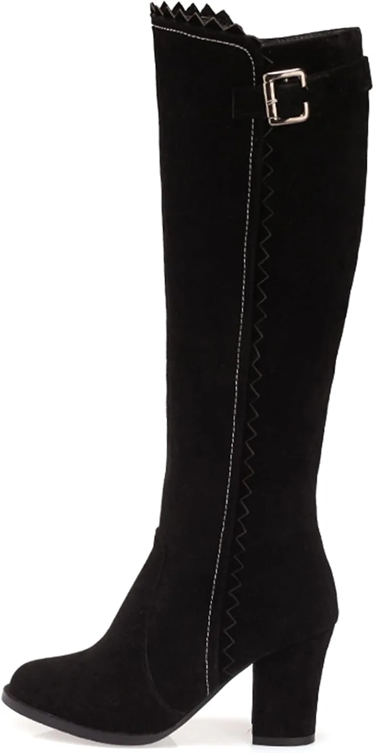 Erocalli Women's Fashion Knee High Boot Women Chunky Block High Heel Pull on Classic Chelsea Long Boots