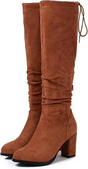 Erocalli Women's Fashion Knee High Boot Women Chunky Block High Heel Pull on Classic Chelsea Long Boots