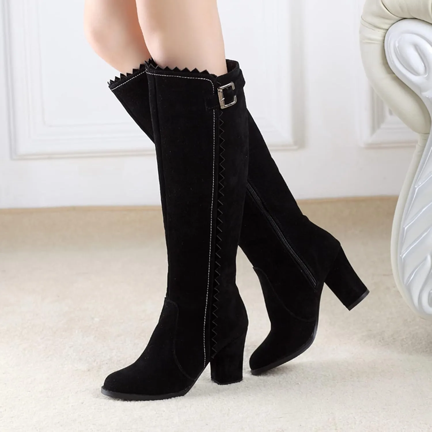 Erocalli Women's Fashion Knee High Boot Women Chunky Block High Heel Pull on Classic Chelsea Long Boots