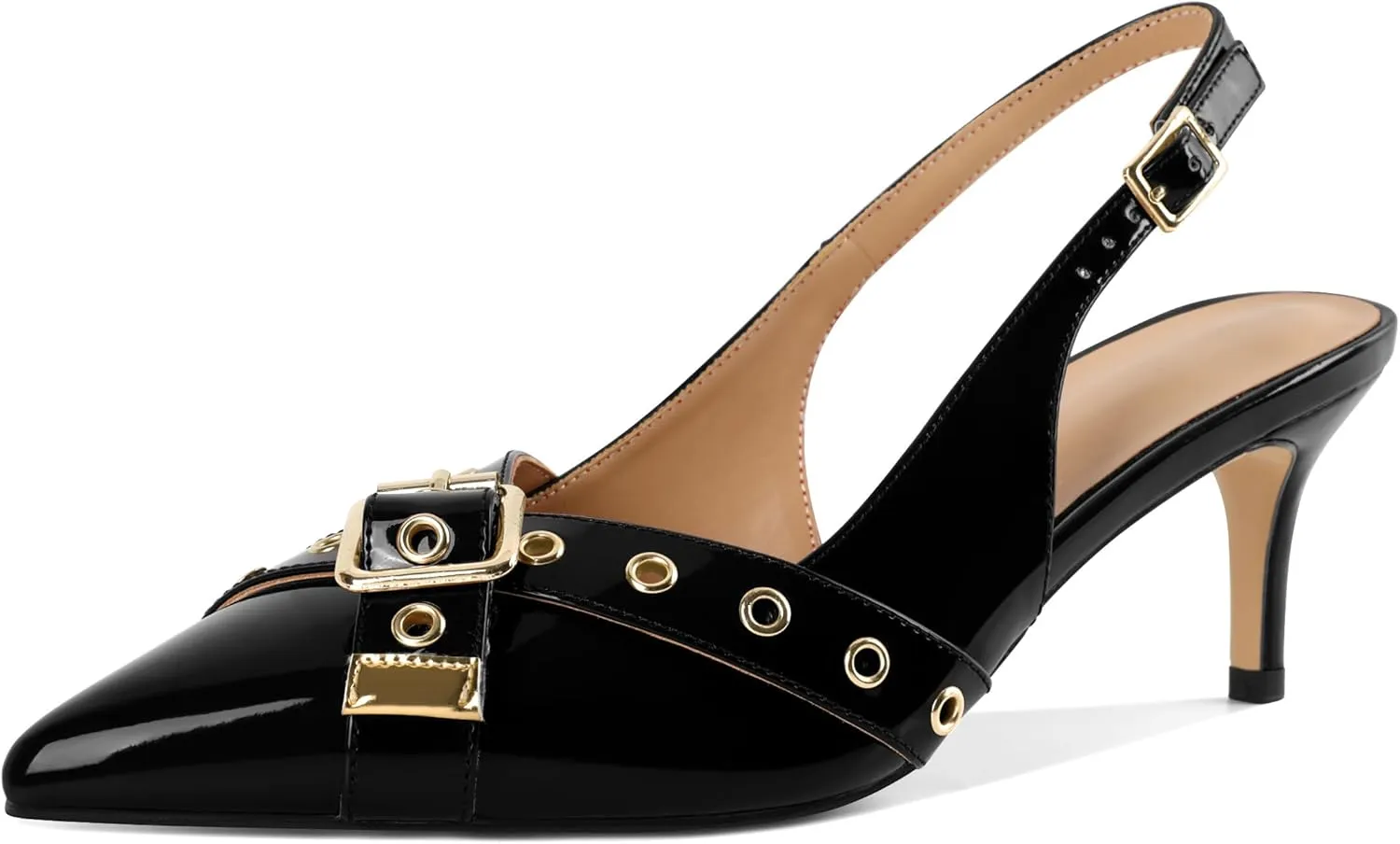 Esvowido Low Kitten Heel Pumps for Women Pointed Closed Toe Slingback Kitten Heels Slingback Slip-on Dress Shoes