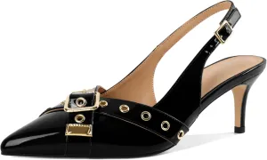 Esvowido Low Kitten Heel Pumps for Women Pointed Closed Toe Slingback Kitten Heels Slingback Slip-on Dress Shoes