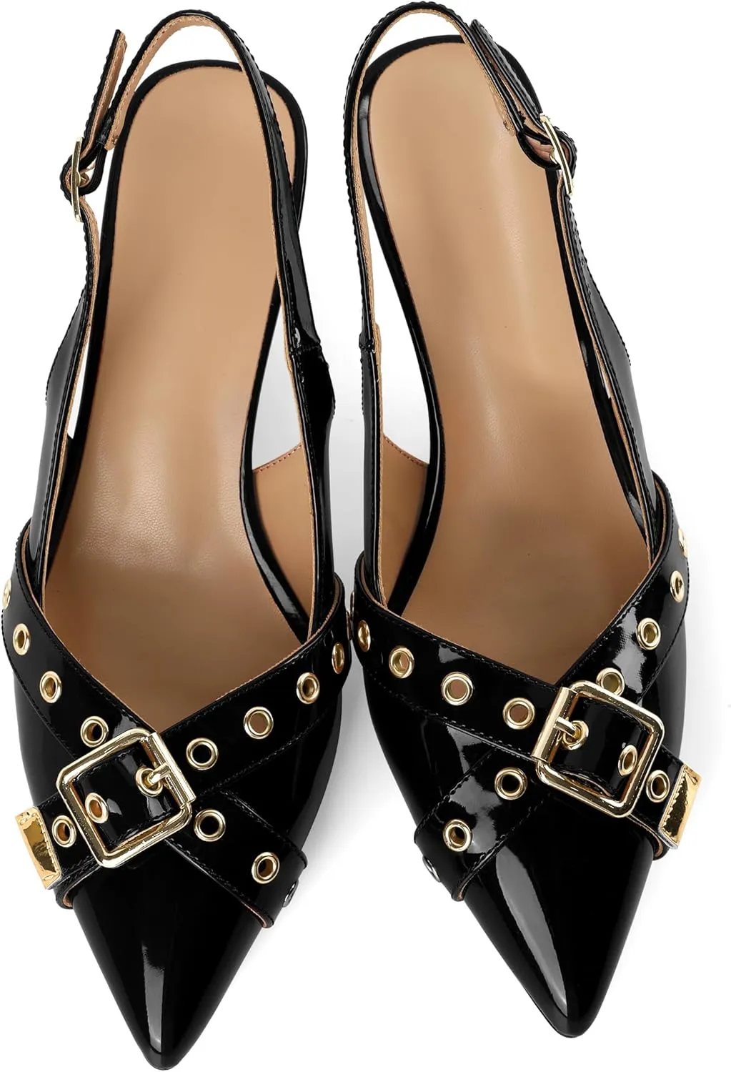 Esvowido Low Kitten Heel Pumps for Women Pointed Closed Toe Slingback Kitten Heels Slingback Slip-on Dress Shoes