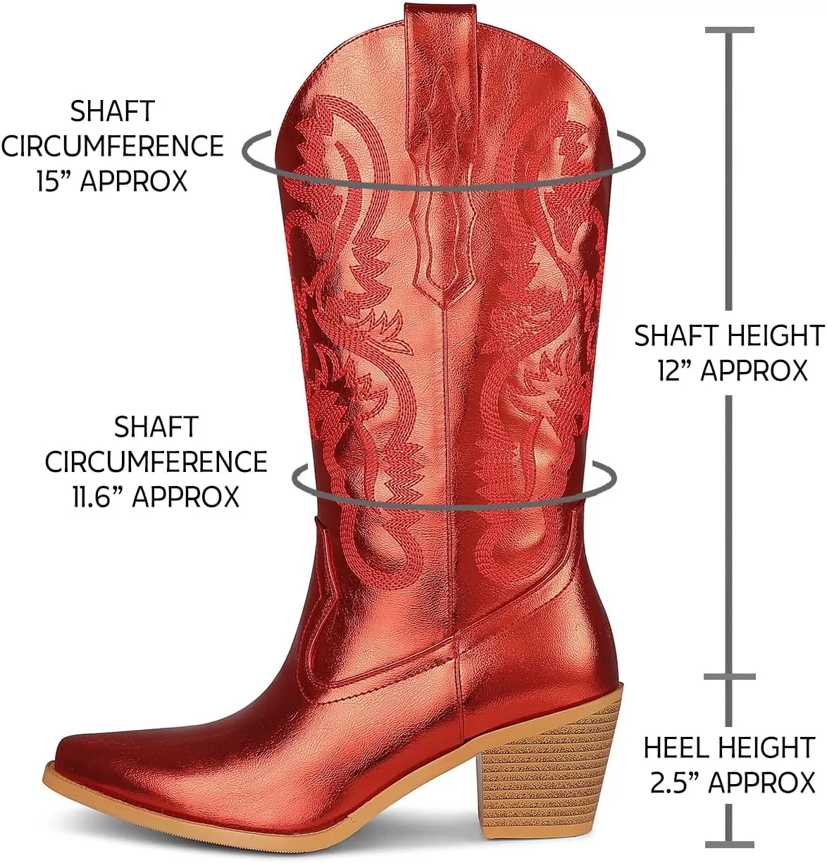 femflame Cowboy Boots For Women,Pointed Toe Embroidered Mid Calf Cowgirl Boots Pull On Zipper Chunky Heel Western Boots