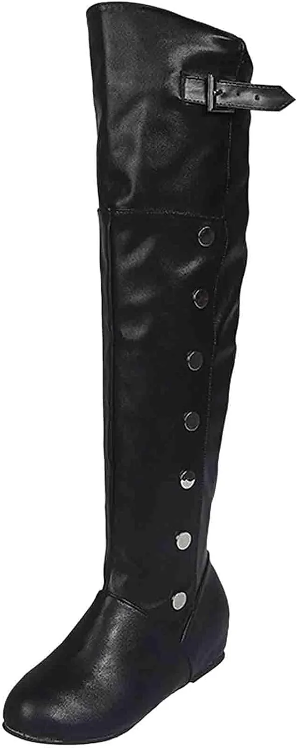 FFZSQ Ladies Winter Overknees Riding Boots Student Long Loading Leather Boots Retro Casual Slip Boots Buckle Shoes Non-Slip Warm Snow Boots for Outdoor