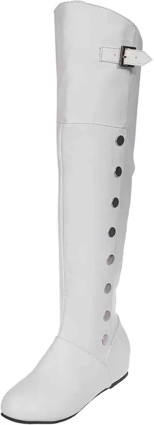 FFZSQ Ladies Winter Overknees Riding Boots Student Long Loading Leather Boots Retro Casual Slip Boots Buckle Shoes Non-Slip Warm Snow Boots for Outdoor