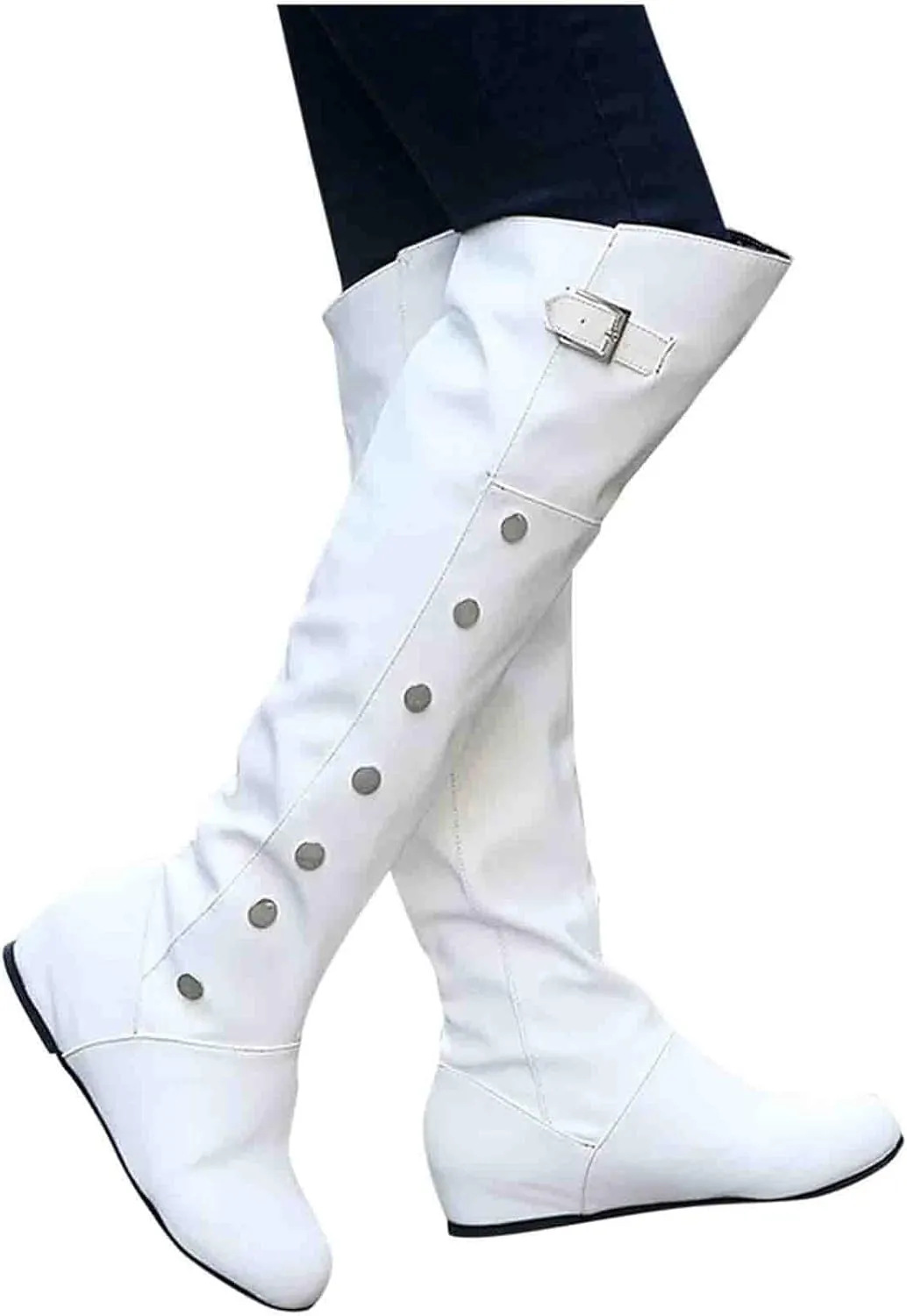 FFZSQ Ladies Winter Overknees Riding Boots Student Long Loading Leather Boots Retro Casual Slip Boots Buckle Shoes Non-Slip Warm Snow Boots for Outdoor