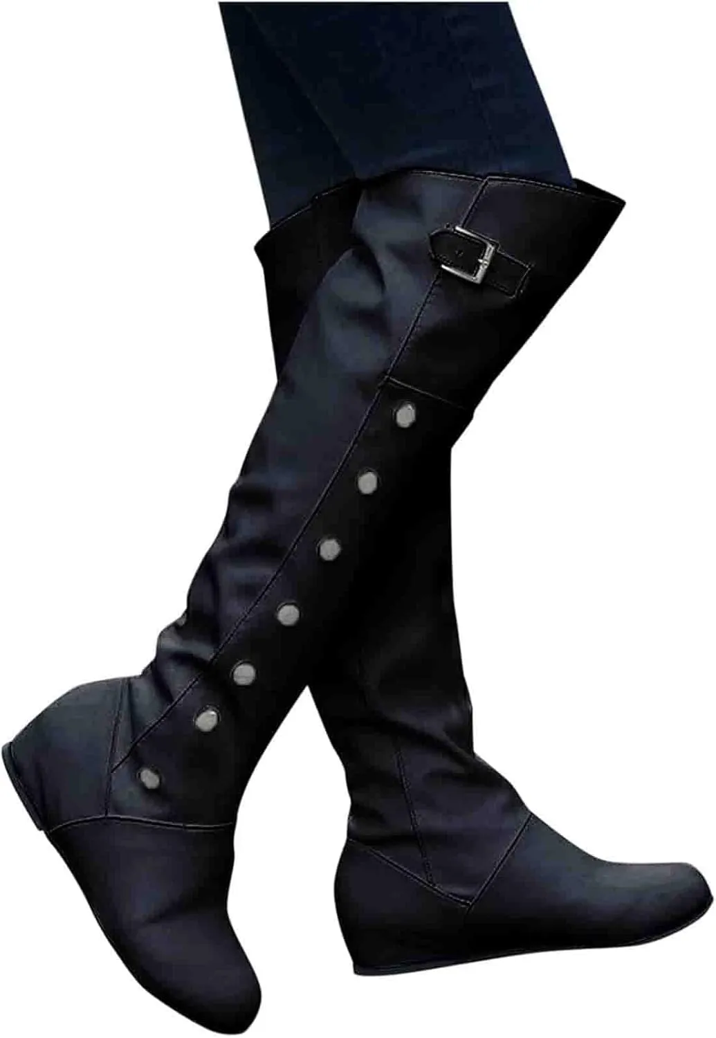 FFZSQ Ladies Winter Overknees Riding Boots Student Long Loading Leather Boots Retro Casual Slip Boots Buckle Shoes Non-Slip Warm Snow Boots for Outdoor