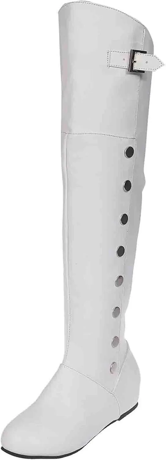 FFZSQ Ladies Winter Overknees Riding Boots Student Long Loading Leather Boots Retro Casual Slip Boots Buckle Shoes Non-Slip Warm Snow Boots for Outdoor