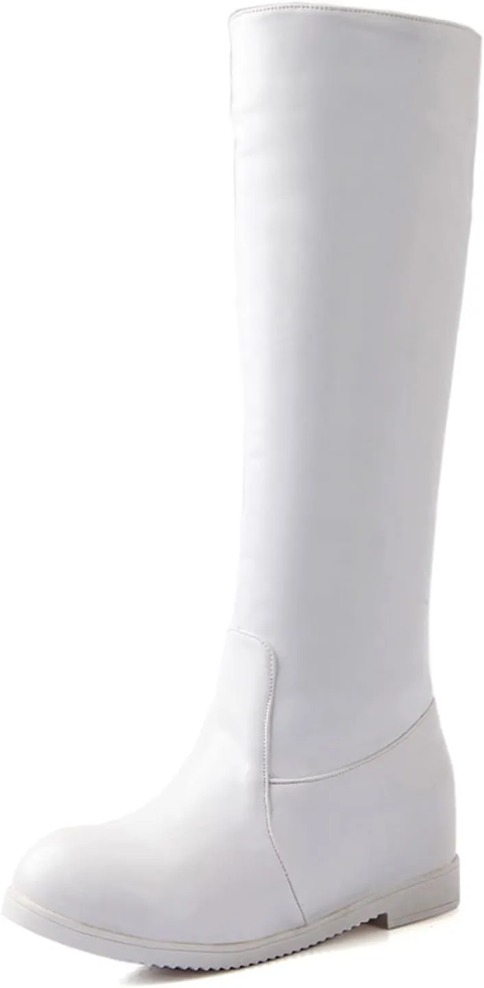 FFZSQ Student Long Shaft Snow Boots Women Winter Riding Boots Comfort Non-Slip Worker Boots with Zipper PU Leather Round Toe Party Shoes