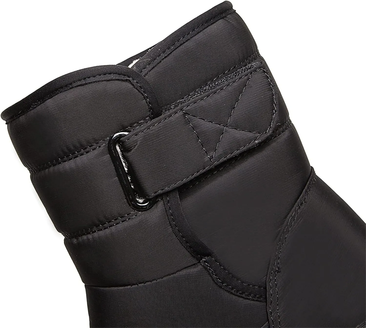 Fleece Lined Thick Mid-Calf Snow Boot for Women Outdoor Hiking Waterproof Cotton Chunky Heel Flat Boot with Buckle