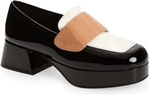 FOWT Patent Leather Strap Oxford Shoes for Women Platform Low Chunky Heel Pumps Round Toe Two Tone Black and White Oxford Dress Lattice Shoes Easy Slip On Comfort Driving Office Shoes Size 4-16 US