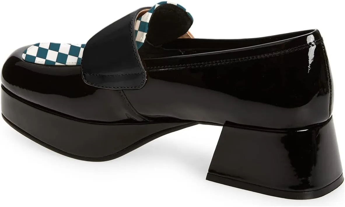 FOWT Patent Leather Strap Oxford Shoes for Women Platform Low Chunky Heel Pumps Round Toe Two Tone Black and White Oxford Dress Lattice Shoes Easy Slip On Comfort Driving Office Shoes Size 4-16 US