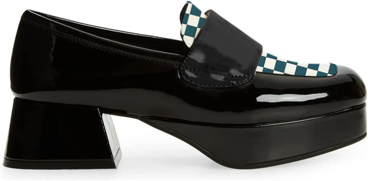 FOWT Patent Leather Strap Oxford Shoes for Women Platform Low Chunky Heel Pumps Round Toe Two Tone Black and White Oxford Dress Lattice Shoes Easy Slip On Comfort Driving Office Shoes Size 4-16 US