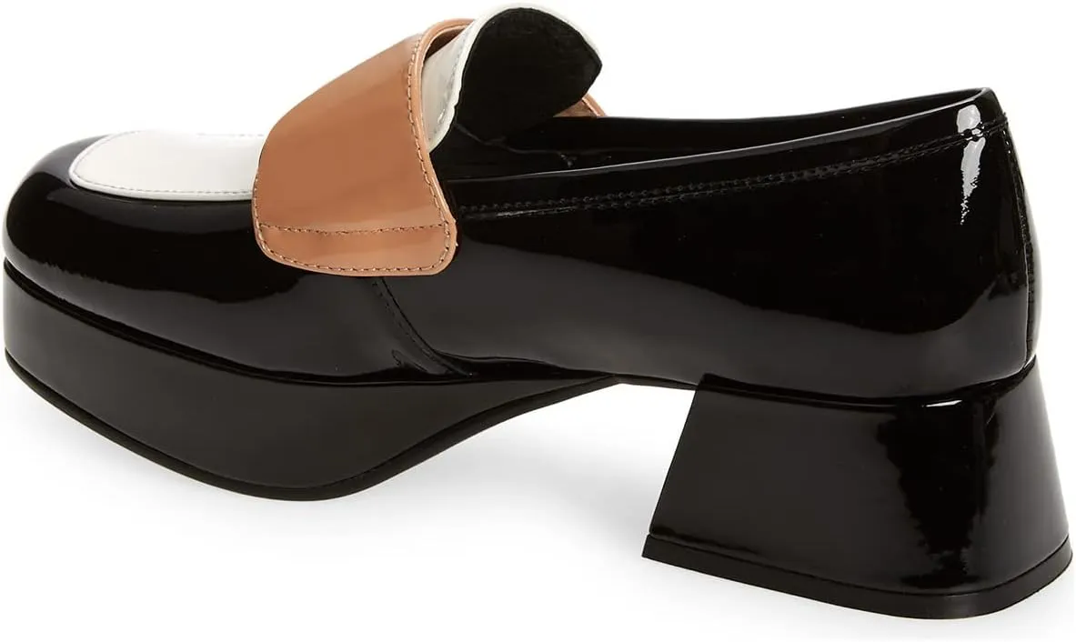 FOWT Patent Leather Strap Oxford Shoes for Women Platform Low Chunky Heel Pumps Round Toe Two Tone Black and White Oxford Dress Lattice Shoes Easy Slip On Comfort Driving Office Shoes Size 4-16 US