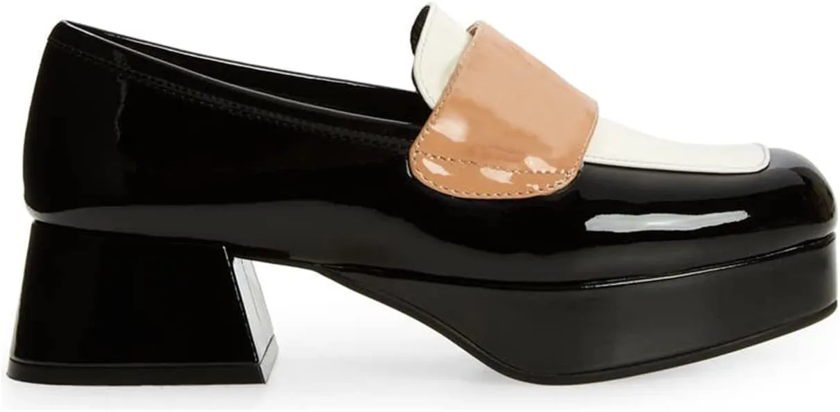 FOWT Patent Leather Strap Oxford Shoes for Women Platform Low Chunky Heel Pumps Round Toe Two Tone Black and White Oxford Dress Lattice Shoes Easy Slip On Comfort Driving Office Shoes Size 4-16 US