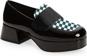 FOWT Patent Leather Strap Oxford Shoes for Women Platform Low Chunky Heel Pumps Round Toe Two Tone Black and White Oxford Dress Lattice Shoes Easy Slip On Comfort Driving Office Shoes Size 4-16 US